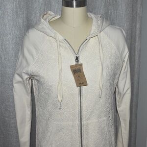 Share Rare Vintage Y2K Lucky Brand Off White Cream Eyelet Lace Boho Zip Hoodie M